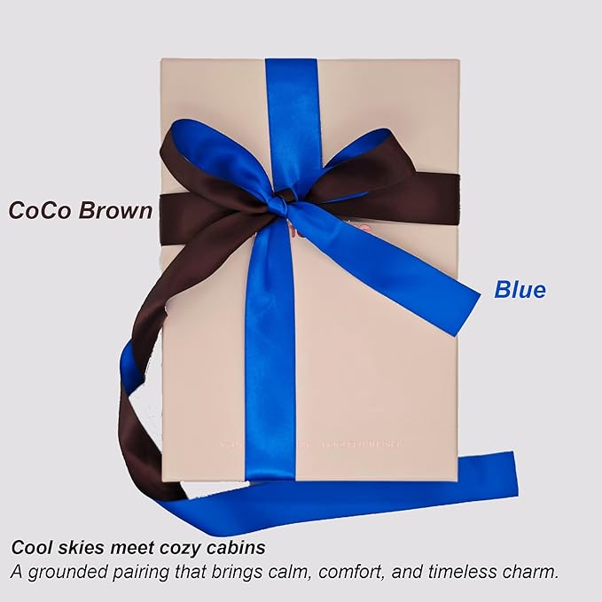 Ribbon 1 Inch, Blue & Coco Brown Two-Tone Double Faced Satin Ribbon for Gift Wrapping, Flower Bouquet, Bow, Hair, Wedding, DIY Crafts, Holiday Party Decorations, 30 Yards Total