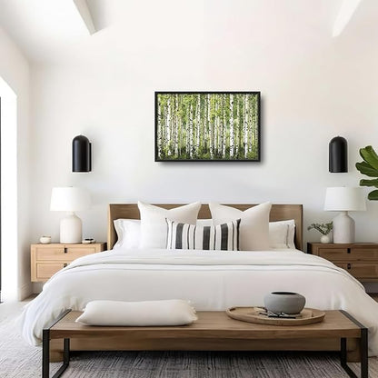 Extra Large Birch Tree Framed Wall Art for Living Room,Oversized Green Aspen Trees Forest Pictures Wall Decor,Canvas Print Painting Modern Artwork Bedroom Office Bathroom 36L x 24W