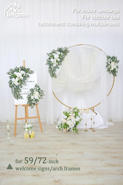 Wedding Welcome Signs Floral(Pack of 2)，Wedding Arch Flowers for Wedding Decorations and Reception Backdrop Decoration (New White)