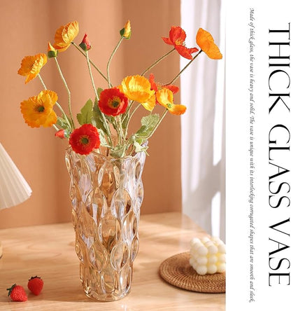 Amber Glass Vase, Thickened Cylindrical, Modern Boho Style, Handmade Decorative Flower Vase for Centerpiece Dining Table, Wedding, Holiday Party, 11.6 Inches Tall