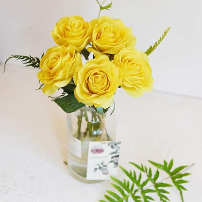 FiveSeasonStuff Fake Roses Wedding Flowers Real Touch Silk Yellow Artificial Flowers 12 Stems