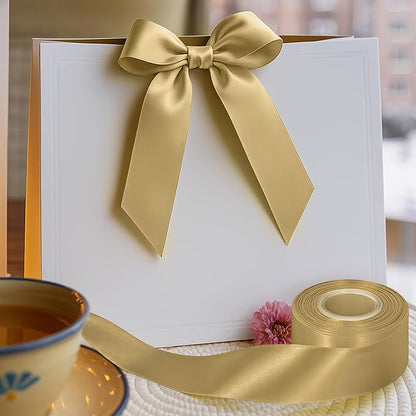 Fullive 1 1/2 Inch Champagne Gold Ribbon, 30 Yards Satin Ribbon, Polyester Satin Christmas Ribbon for Wedding Xmas Tree Graduate New Years Decorations DIY Bows Bouquet Gift Wrapping Christmas Favors