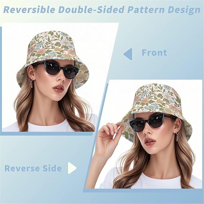 Wildflowers Floral Bucket Hat for Men Women, Summer Vacation Outdoor Travel Reversible Double Side Beach Caps Fisherman Hat