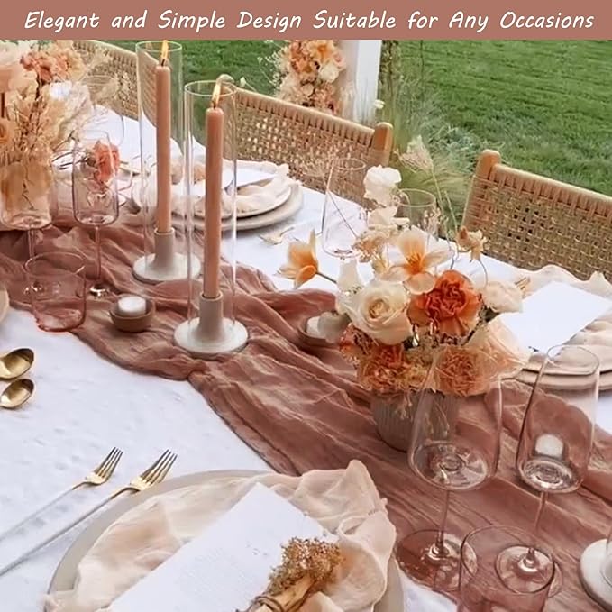 12 Pack 10Ft Cheesecloth Table Runner 35x120 Inch Boho Gauze Table Runner Rustic Cheese Cloth Long Romantic Table Runners for Wedding Bridal Shower Birthday Party Table Decor (Dusty Blush)