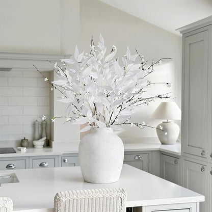 DILATATA 32 inch White Artificial Eucalyptus Spray Fall Eucalyptus Leaves Autumn Leaf Branches Faux Fall Stems for Floral Arrangement Autumn Festival Thanksgiving Decor