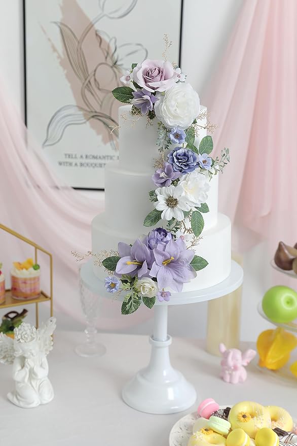 Artificial Flowers Heads Combo Purple Flowers Mix Silk Flowers Dahlia Roses for Graduation Cap DIY Cake Wedding Party Floral Arrangement Table Centerpieces Home Decorations