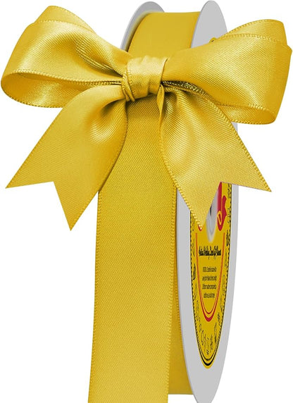 Double Face Maize Yellow Satin Ribbon 7/8 inch X 100 Yards Polyester Yelbow Ribbon for Gift Wrapping Very Suitable for Weddings Party Hair Bow Invitation Decorations and More