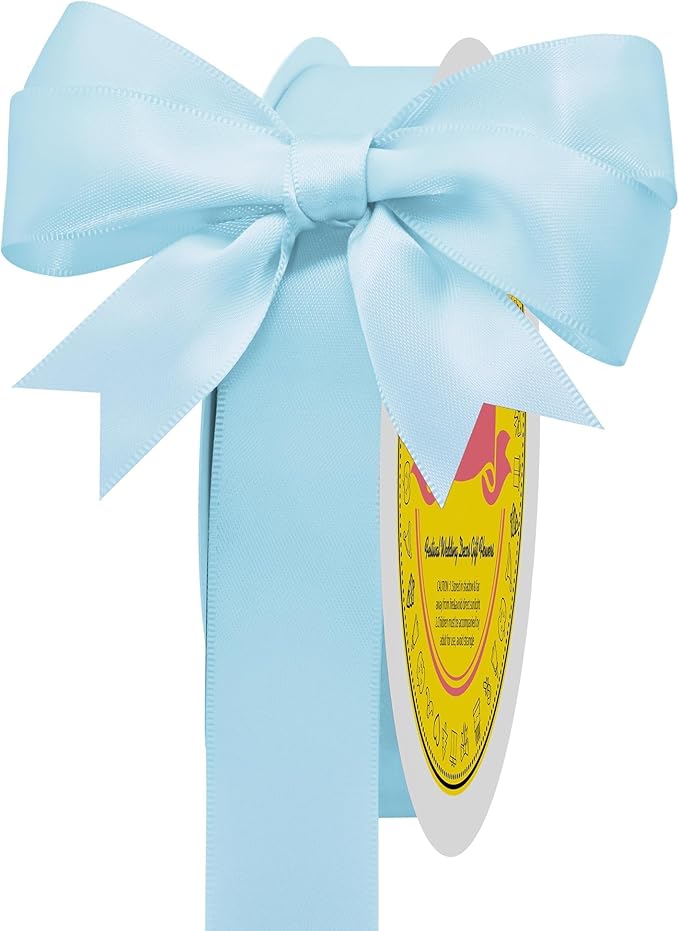 Lt Blue Double Face Satin Ribbon 1 inch X 50 Yards Spool Bright Colors Very Suitable for Weddings Gift Package Wrapping Dancer Wand Sewing Party Hair Bow Invitation Decorations and More