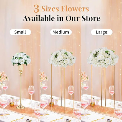 NUPTIO Flower Balls for Wedding Centerpieces - 2 Pcs 14.2 inch Diameter Fake Flower Ball Arrangement Bouquet Party Centerpieces for Tables - White Rose Bouquet Centerpiece Flowers for Wedding Table