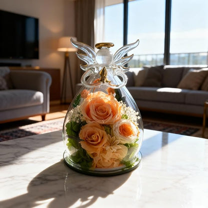 Preserved Rose Christmas Gifts for Women, Forever Flower in Glass Fresh Flowers for Delivery, Real Rose Angel Figurine Decor for Mom, Grandma, Mother’s Day, Valentine’s Day, Birthday, Xmas Gift