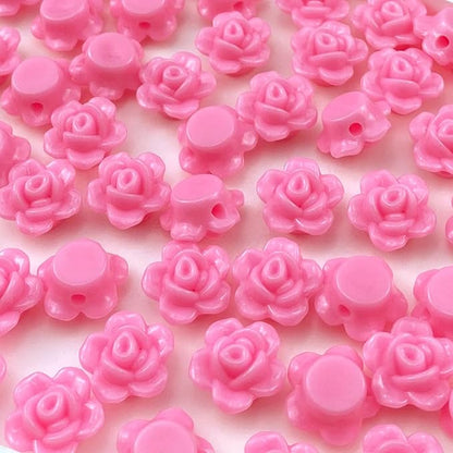 200pcs Acrylic Rose Flower Beads Candy Color Flat Back Spacer Beads Loose Pastel Colorful Decor for DIY Crafts Jewelry Making Bracelet Necklace Earrings(Deep Pink)