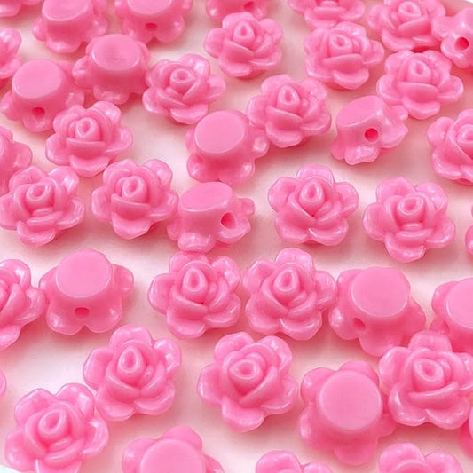 200pcs Acrylic Rose Flower Beads Candy Color Flat Back Spacer Beads Loose Pastel Colorful Decor for DIY Crafts Jewelry Making Bracelet Necklace Earrings(Deep Pink)