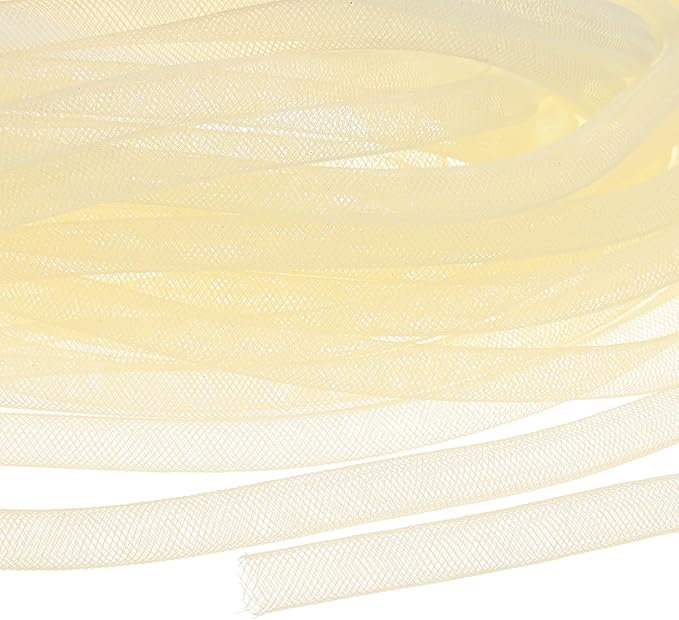 Mesh Tube Ribbon 25 Yards, 10mm Elastic Fabric Ribbons Mesh Tubing for Crafts/Gift Wrapping/Flower Bouquets/Wedding/Birthday/Holiday/Wreaths Christmas/Decoration[Cream Yellow]
