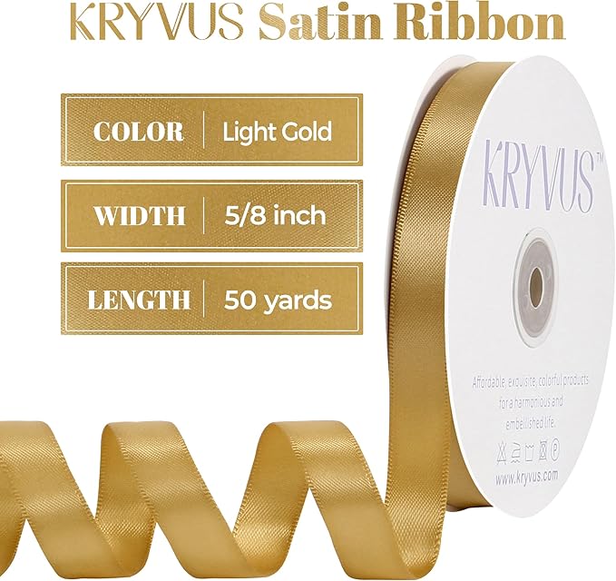 Light Gold Satin Ribbon, Double Faced 5/8 Inch X 50 Yards Light Gold Ribbon, Premium Satin Ribbon for Gift Wrapping, Crafts, Hair Bow Making, Sewing, Flower Bouquet, Wedding Party Decor