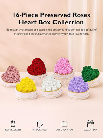 Eterfield 16 Forever Flowers in Heart Shape Box, Preserved Roses That Last a Year Preserved Flowers Birthday Gifts for Her Mom Women Wife Anniversary Valentines Day Mothers Day Christmas, Light Purple