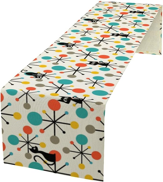 Mid Century Modern Black Cat Table Runner,Table Runners for Kitchen Dining Modern Tables Decor Decoration for Kitchen Family Dinner Table Holiday Party Farmhouse 13 x 90 Inch