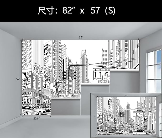 WFBHUA-Black and White City Wallpaper Peel and Stick New York Landscape Self Adhesive Wall Mural for Living Room Bathroom Bedroom 82"x57"