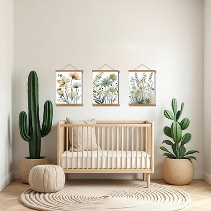 Hanging Botanical flowers Wall Art Set of 3, Watercolor Sage Botanical Plant Floral Canvas Prints Wall Decor, Boho Minimalist Poster Print Artwork for Living Room Bedroom Bathroom Home Decor 12x16In