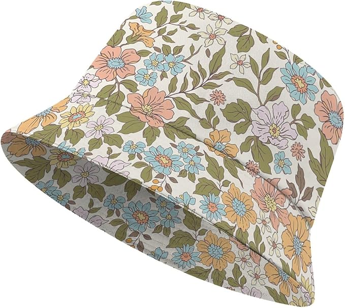 Wildflowers Floral Bucket Hat for Men Women, Summer Vacation Outdoor Travel Reversible Double Side Beach Caps Fisherman Hat