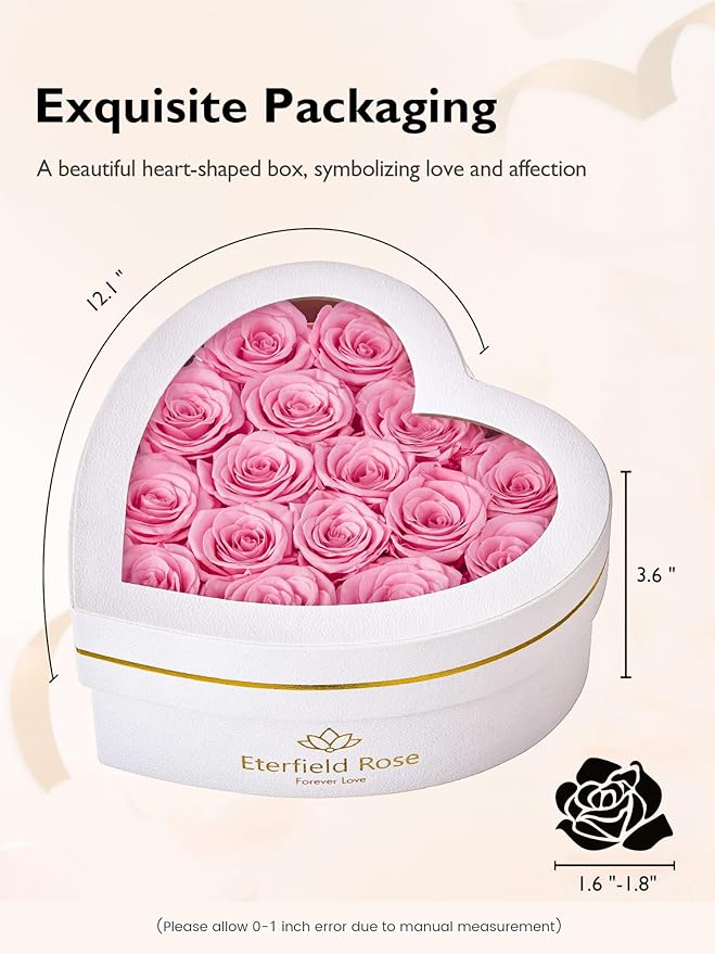 Eterfield Forever Flowers in Heart Shape Box, Preserved Roses That Last a Year Preserved Flowers Birthday Gifts for Her Mom Women Wife Anniversary Valentine's Day Mother's Day (16 Roses, Pink)
