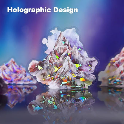 60 Pcs Mountain Holographic PET Stickers Set, Landscape Stickers for Scrapbooking, Journaling and DIY Crafts
