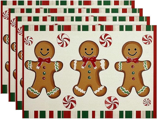 Christmas Placemats Set of 4 Christmas Candy Place Mats Washable Table Dinner Mats Linen Table Mats for Kitchen Dining Party Home Kitchen Decor 12x18 Inch