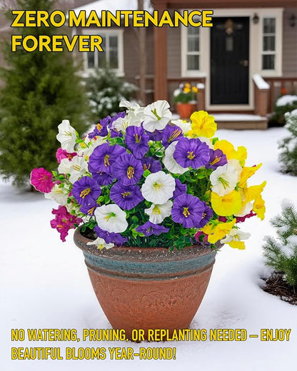 12 Bundles Artificial Flowers for Outdoors UV Resistant with Eucalyptus - Realistic Silk Fake Flowers Outside for Window Box Planter Hanging Basket, Faux Plants for Home Porch Garden Yard Décorations