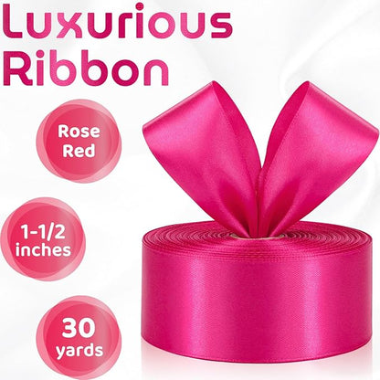 Hot Pink Ribbon 1-1/2 Inch 30 Yards Hot Pink Satin Ribbon for Flower Bouquet, Fabric Ribbon for Gift Wrapping Crafts Hair Accessories Party Wedding Christmas