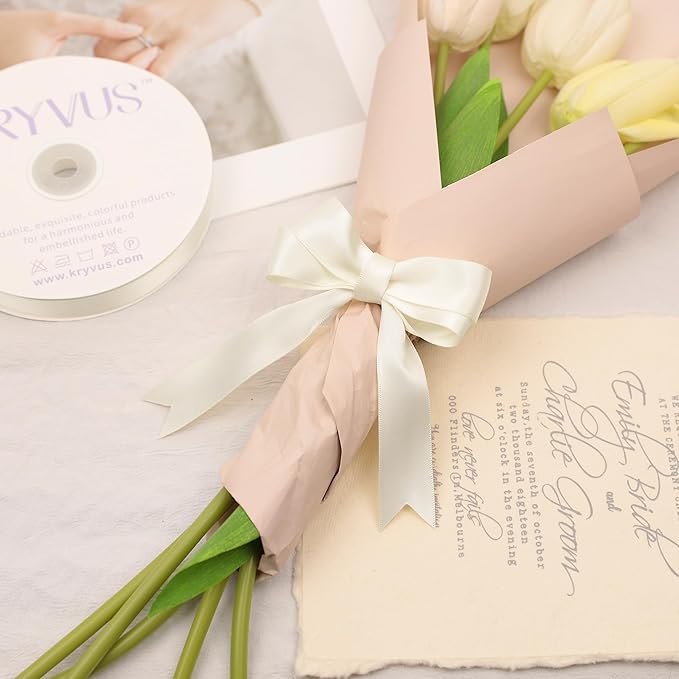 Premium Double Faced Satin Cream Ribbon, 7/8 Inch X 25 Yards, Perfect for Gift Wrapping, Crafts, Wedding Decor
