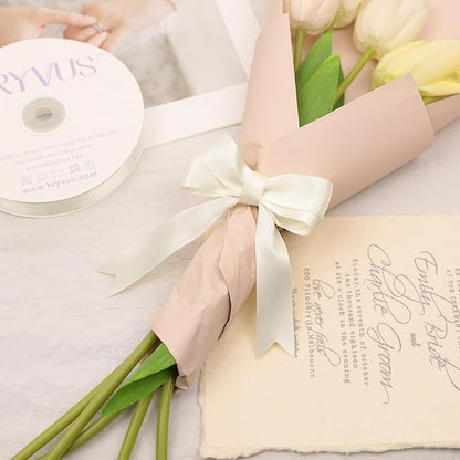 Premium Double Faced Satin Cream Ribbon, 7/8 Inch X 25 Yards, Perfect for Gift Wrapping, Crafts, Wedding Decor