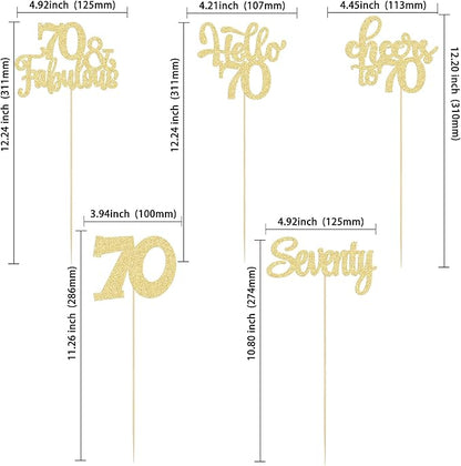Gyufise 15Pcs 70th Birthday Centerpiece Sticks Seventy Happy 70th Table Flower Centerpieces Sticks Cheers to 70 Floral Decorations for 70th Birthday Party Centerpieces Supplies Gold