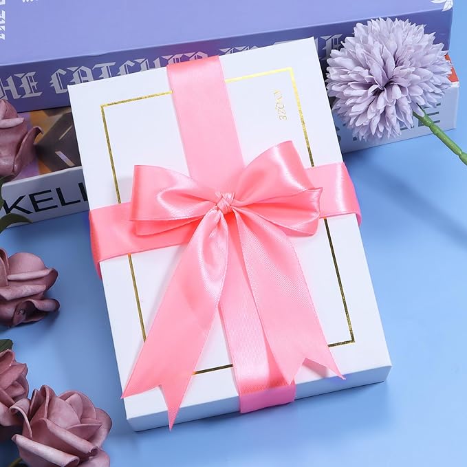 Pink Ribbon for Gift Wrapping, 1 inch Polyester Satin Hair Ribbon for Flower Bouquet, Weeding Decoration, Baby Shower, Crafts Bows Fabric Christmas Ribbons 25 Yards