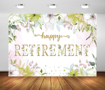 BELECO 20x10ft Fabric Floral Happy Retirement Backdrop Watercolor Leaves Flowers Retirement Background Retirement Party Decorations Banner Photo Booth Shoot Studio Props