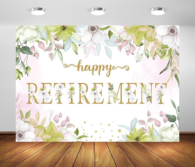 BELECO 12x8ft Fabric Floral Happy Retirement Backdrop Watercolor Leaves Flowers Retirement Background Retirement Party Decorations Banner Photo Booth Shoot Studio Props