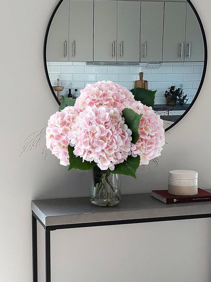 YalzoneMet 4Pcs Light Pink Silk Hydrangea Artificial Flower Big Blooms 20'' Long Stem Faux Hydrangea for Home Baby Shower Party Indoor Outdoor Wedding Table Centerpiece Spring Flower Decor