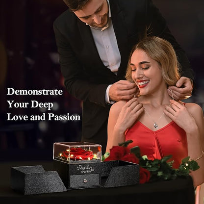 Emibele Preserved Rose Gifts for Women, Eternal Flower Rose Box with Heart Necklace, Romantic I Love You Gifts for Her Women Wife Mom Grandma on Valentines Mothers Day Birthday Anniversary