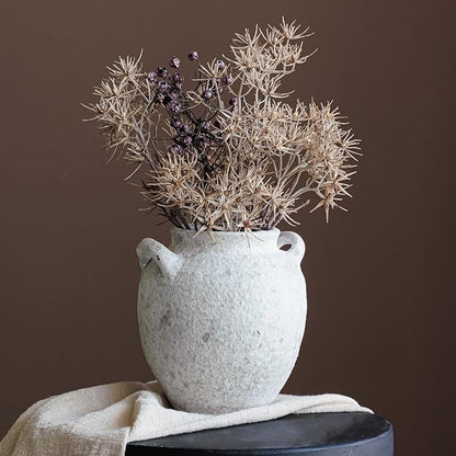Rustic Terracotta Handle Flower Vase, Height 16.5cm/6.49in Vintage Clay Vases Farmhouse Decor, for Living Room Entryway Table Centerpiece Decor