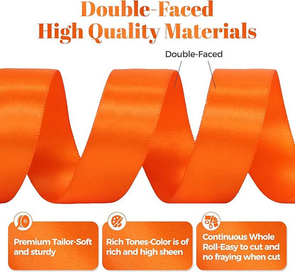 Double Faced Orange Satin Ribbon, 7/8 Inch X 50 Yards Polyester Ribbon for Gift Package Wrapping, Crafts, Bow Making, Sewing, Flower Bouquet, Wedding Party Decor