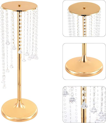 10 Pcs 27.5In Tall Crystal Flower Vase, Acrylic Crystal Flower Vases Metal Flower Stand for Wedding Reception and Event Centerpieces 9.4 x 9.4 x 27.5 Inch Gold