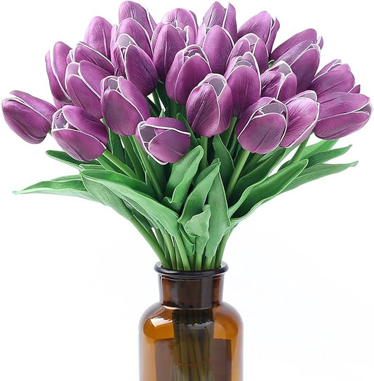 SITUMEIZI 15pcs Purple Tulips Fake Artificial Flowers Real Touch 14" Silk Flower for Home Decor Spring Easter Wedding Bouquet Decorations Floral Arrangements#