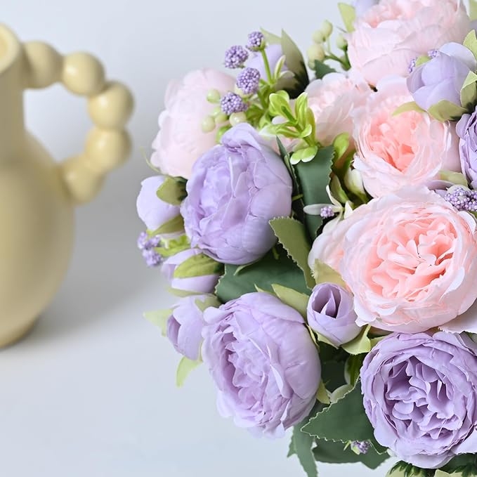 MARTINE MALL 4 Packs Peonies Artificial Flowers, Pinkish-Purple Artificial Peonies, Silk Peonies Flowers Fake Peonies Artificial Flowers Peonies Bouquet for Centerpiece Table Wedding Party Home Decor