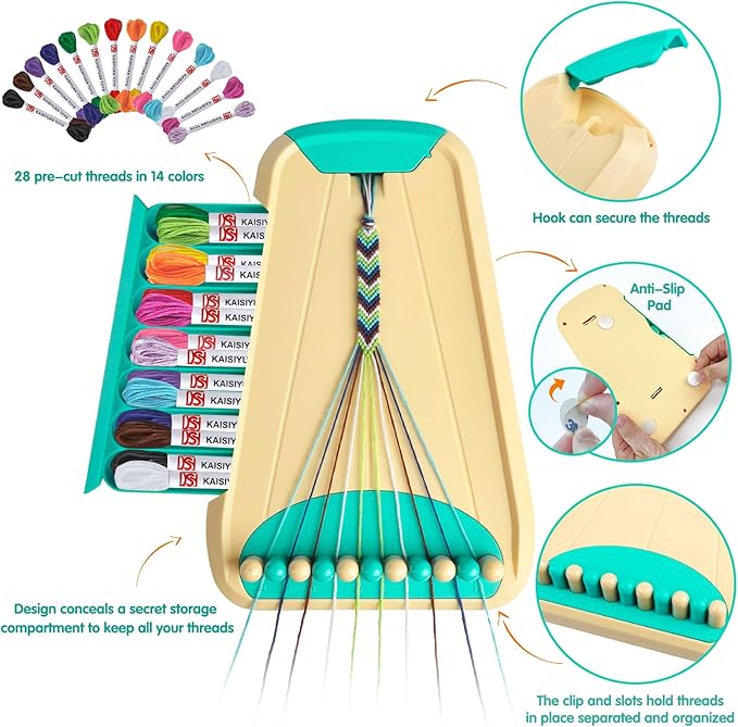Maynacs Arts and Crafts for Kids Ages 8-12,Friendship Bracelet Making Kit for Girl,Kids Jewelry Making Kit with 28 Pre-Cut Threads,Christmas Birthday Gifts for Ages 6 7 8 9 10 11 12 Year Old Cyan