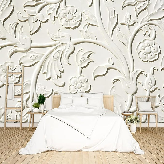 3D Relief Flower Wallpaper Bedroom Modern Flowers murals Trendy Office Decorative Living Room tv Background Large Wall Mural - 91"x65" Not Peel and Stick