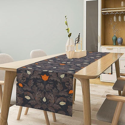 Vintage William Morris Table Runner, Retro Botanical Floral Plant Nature Design Table Runner for Kitchen Dining Wedding, 13x90 Inch