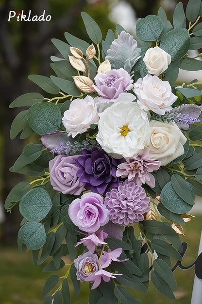Faux Flower Swag Set of 2 for Wedding Welcome Signs Floral Swag Wedding Reception Ceremony Signs Decor (Purple)