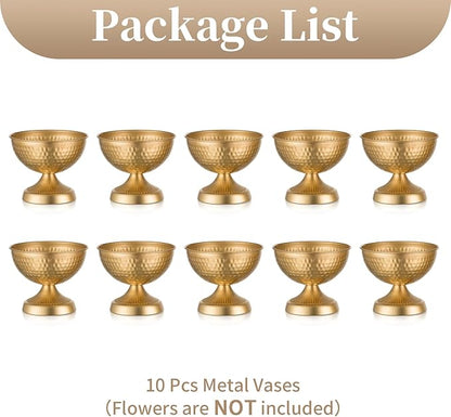 Sziqiqi Urn Vases for Wedding Centrepiece - 6in High Gold Metal Vase Set of 10 Small Vintage Flower Arrangement Pots for Table Centrepieces Elegant Hammered Vase for Christmas Anniversary Party
