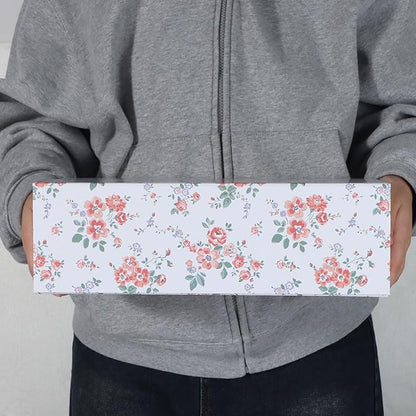 Rose Floral Gift Box with Magnetic Lids 13.8x8.3x4.4 in, Large Bridesmaid Proposal Boxes, Rectangle Wedding Decorative Storage Box 5 Pack