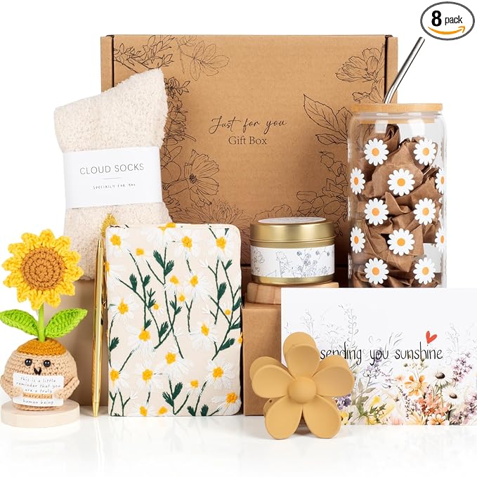 Birthday Gifts for Women, Self Care Gifts Baskets for Women Teen Gifts, Sending Sunshine Sunflower Care Package for Girls, Friendship, Her, Mom, Sister, Best Friend, Coworker