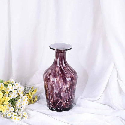 Hand Blown Glass Vase Plum – Murano Style Art Glass Vase with Wide Mouth for Flowers, Bubble Vase, Decorative Centerpiece for Dining Table, Coffee Table or Living Room Display (Purple)