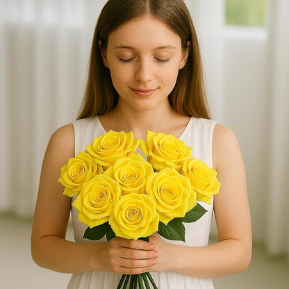 Yellow Roses Artificial Flowers 15 PCS, Fake Roses Silk Flowers with Long Stems, Faux Rose for Wedding Centerpieces, Home Decor, Indoor Floral Arrangements, Party Decor, DIY Bouquet (Yellow)